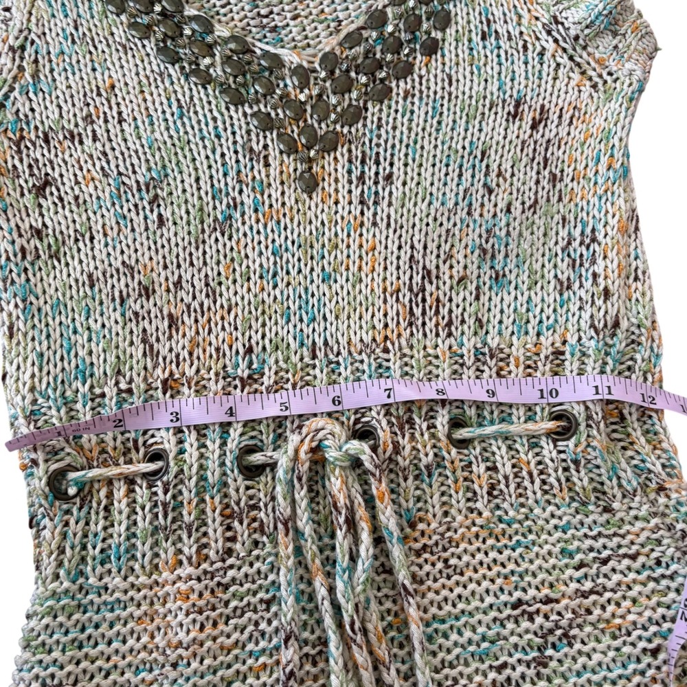 BCBGMAXAZRIA Y2K Beaded V-Neck Space Dye Knit Mini Dress Multi Color M Boho - Picture 11 of 11
